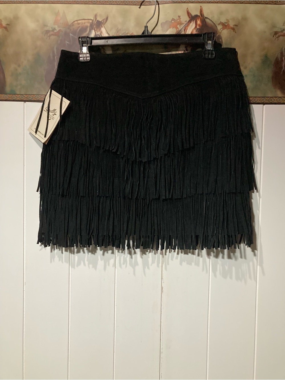 Scully-Suede Fringe Mini Skirt - Black